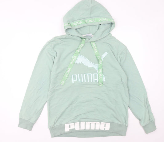 Puma Women’s Green Pullover Hoodie Size 10 Cotton Logo Sportswear
