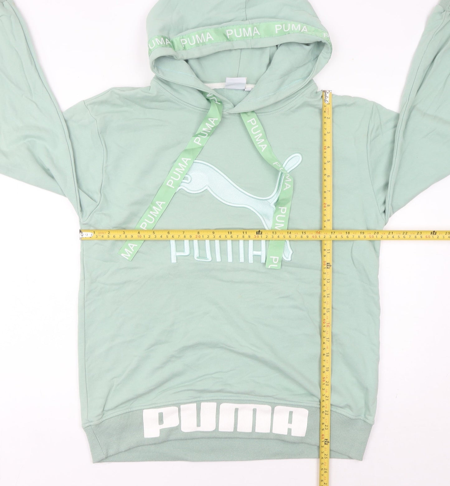Puma Women’s Green Pullover Hoodie Size 10 Cotton Logo Sportswear