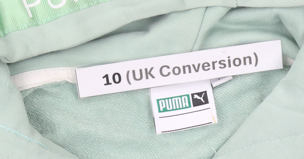 Puma Women’s Green Pullover Hoodie Size 10 Cotton Logo Sportswear