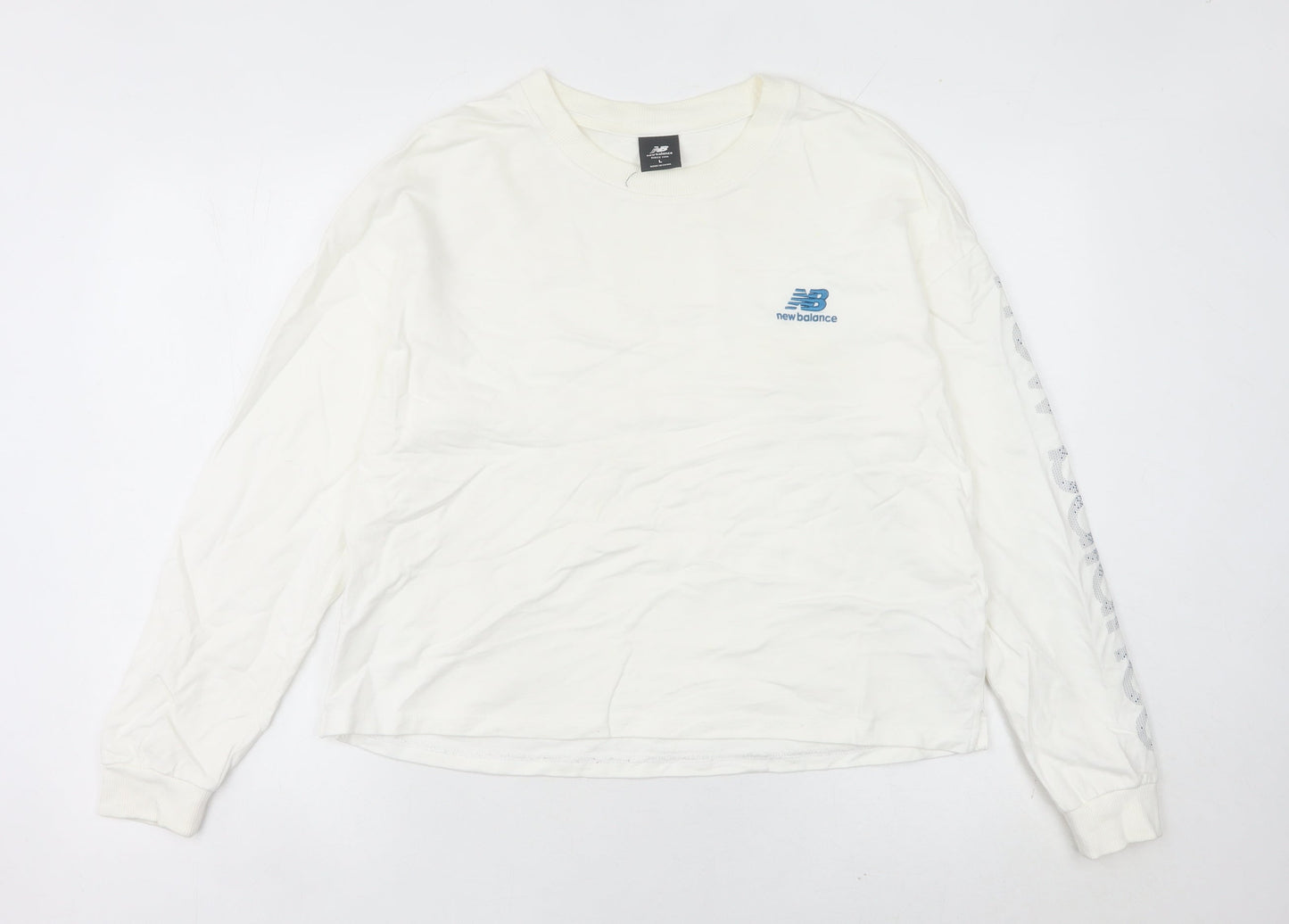 New Balance Women’s White Sweatshirt Size 8 Logo Print Long Sleeve