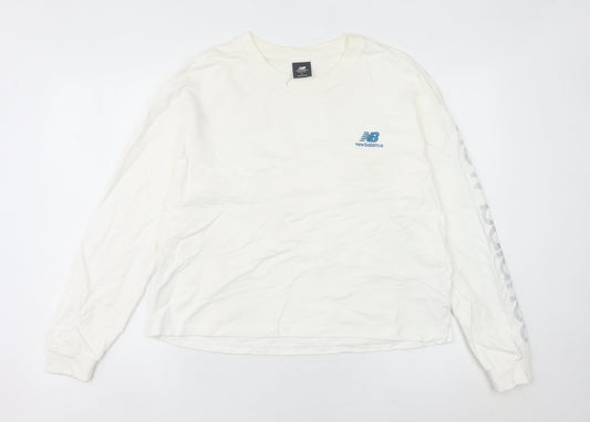 New Balance Women’s White Sweatshirt Size 8 Logo Print Long Sleeve