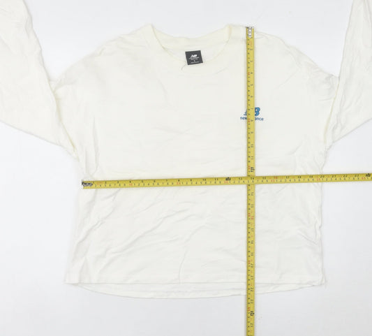 New Balance Women’s White Sweatshirt Size 8 Logo Print Long Sleeve