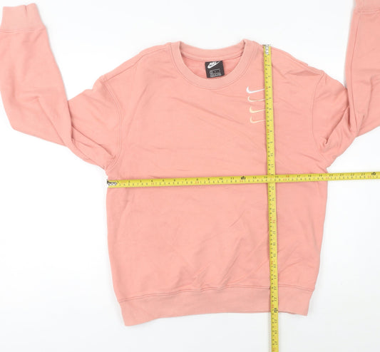 Nike Women's Pink Cotton Sweatshirt Size 6 UK Logo Print Crew Neck