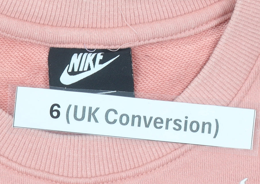 Nike Women's Pink Cotton Sweatshirt Size 6 UK Logo Print Crew Neck