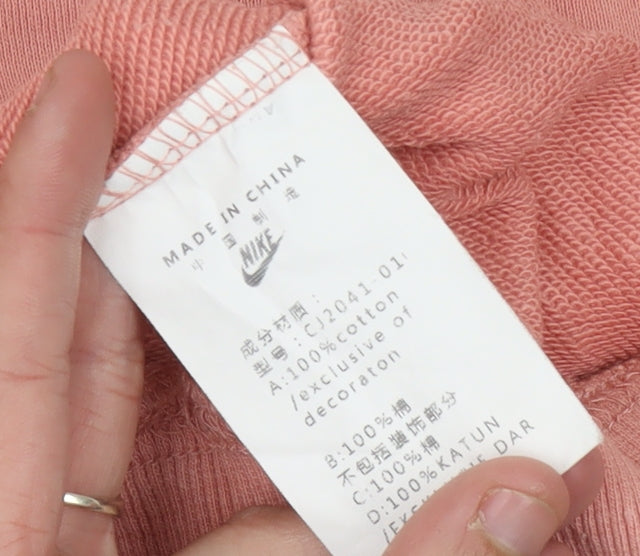Nike Women's Pink Cotton Sweatshirt Size 6 UK Logo Print Crew Neck