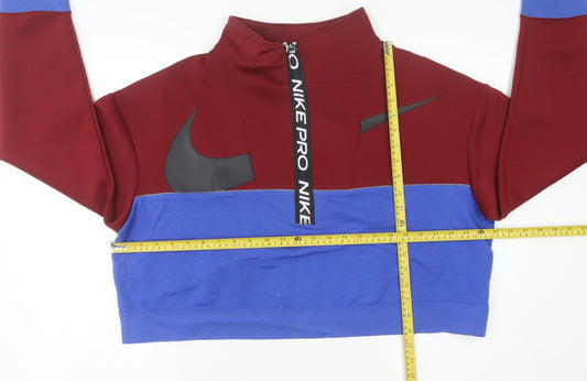 Nike Women Red Blue Logo 1/4 Zip Sweatshirt Size 14 Dri-Fit Sportswear