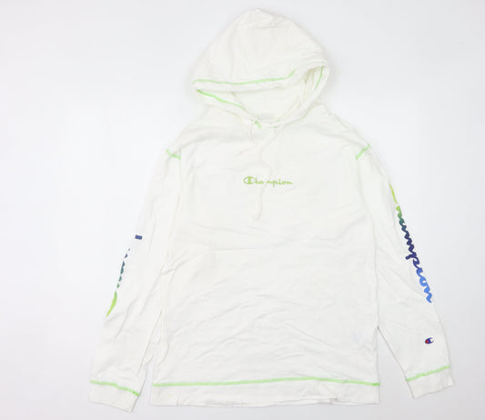 Champion Women's White Pullover Hoodie UK 10 Logo Print Long Sleeve