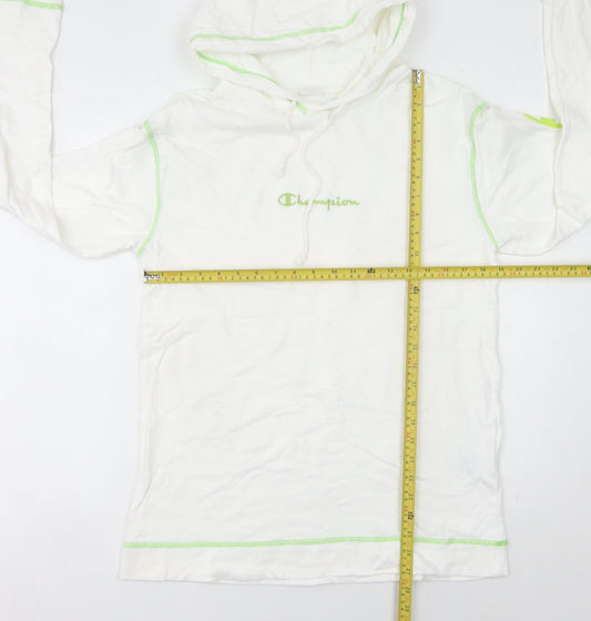 Champion Women's White Pullover Hoodie UK 10 Logo Print Long Sleeve