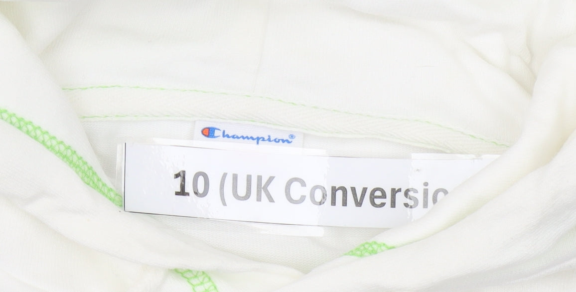 Champion Women's White Pullover Hoodie UK 10 Logo Print Long Sleeve