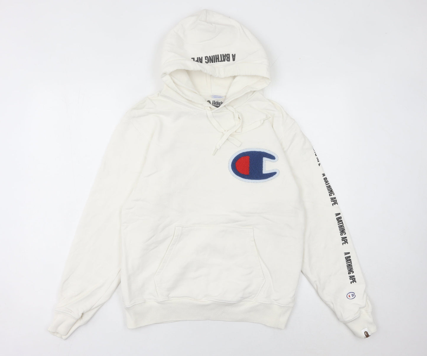 Champion x A Bathing Ape Womens White Hoodie Size 8 Logo Pullover