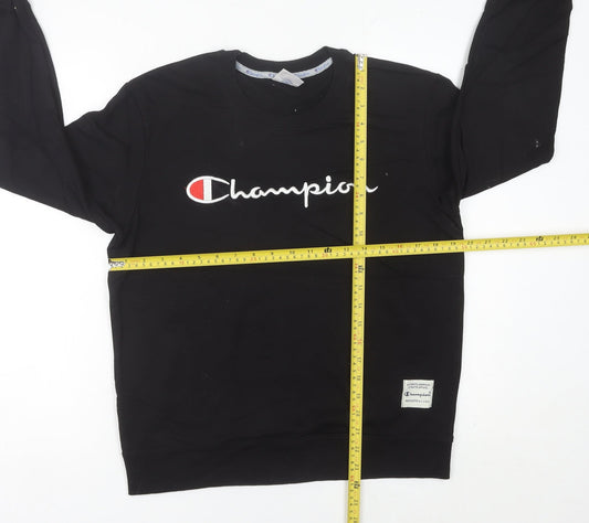 Champion Womens Black Cotton Sweatshirt UK 12 Pullover Logo Jumper