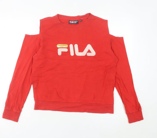 Fila Women’s Red Cold Shoulder Sweatshirt Size 10 UK Logo Print