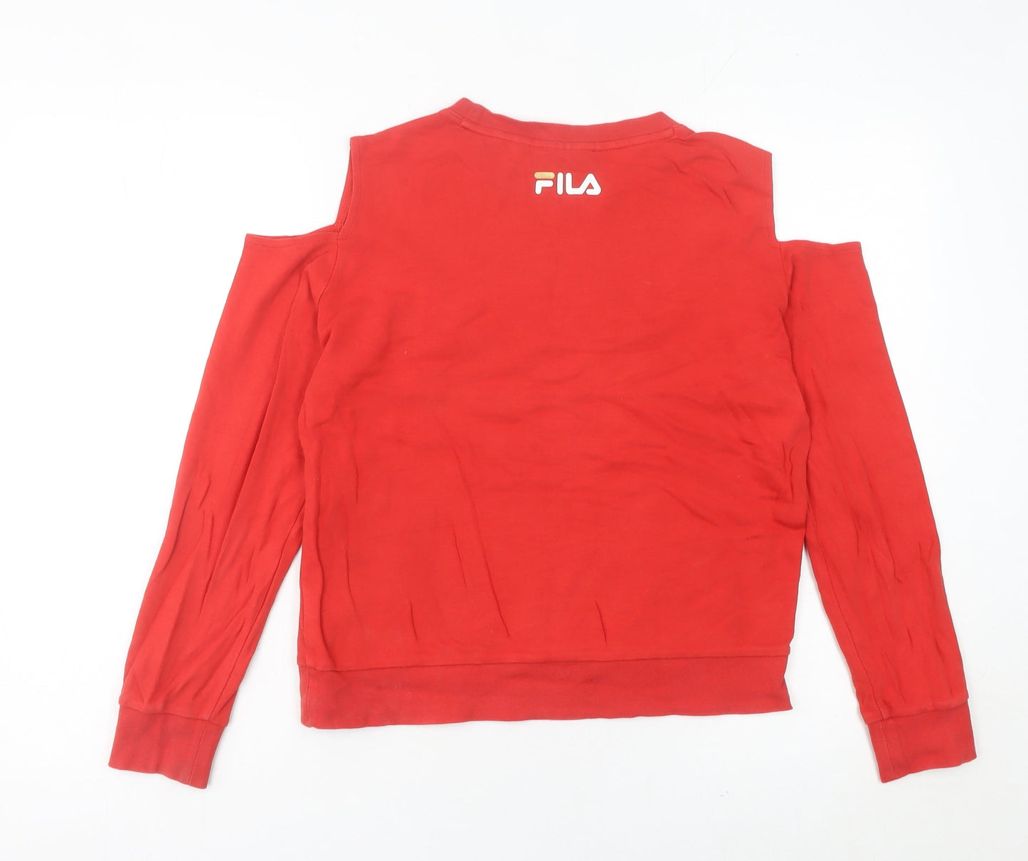 Fila Women’s Red Cold Shoulder Sweatshirt Size 10 UK Logo Print