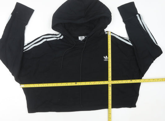 Adidas Womens Black Cropped Hoodie Size 12 Cotton Hooded Sweatshirt