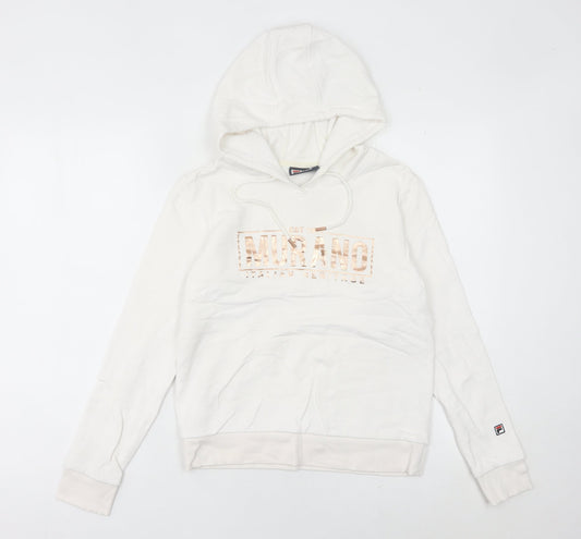 Fila White Line Womens White Hoodie UK 8 Pullover Logo Detail