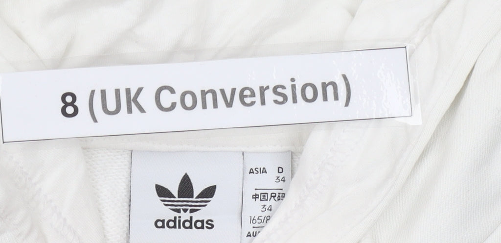 Brand and care label for Adidas Women’s White Hoodie UK 8 Pullover Long Sleeve Logo Sportswear