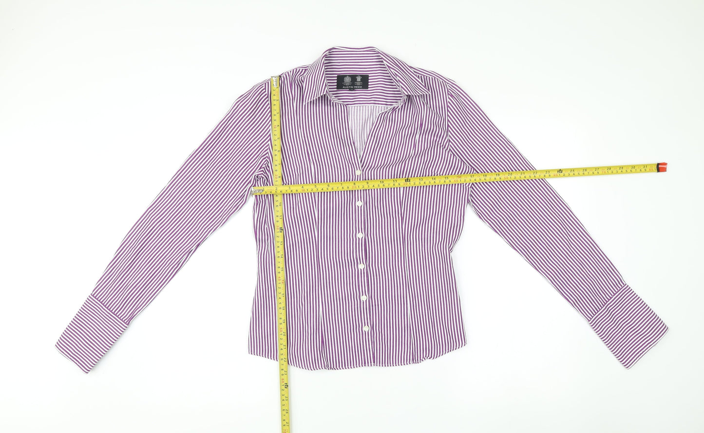 Austin Reed Women’s Purple Striped Button-Up Shirt Size 10 Cotton