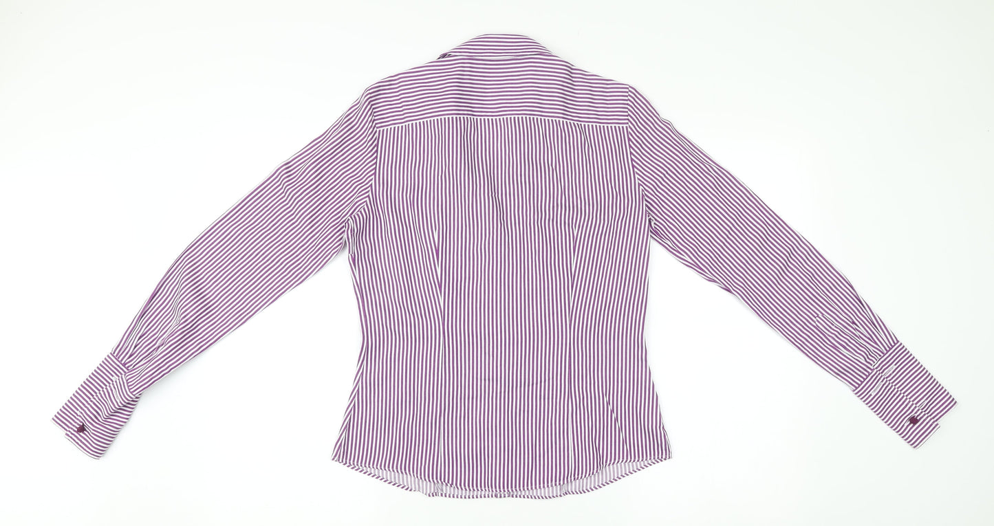 Austin Reed Women’s Purple Striped Button-Up Shirt Size 10 Cotton