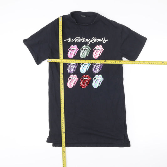 Next Girls Black Rolling Stones Sequin T-Shirt Dress 10 Years