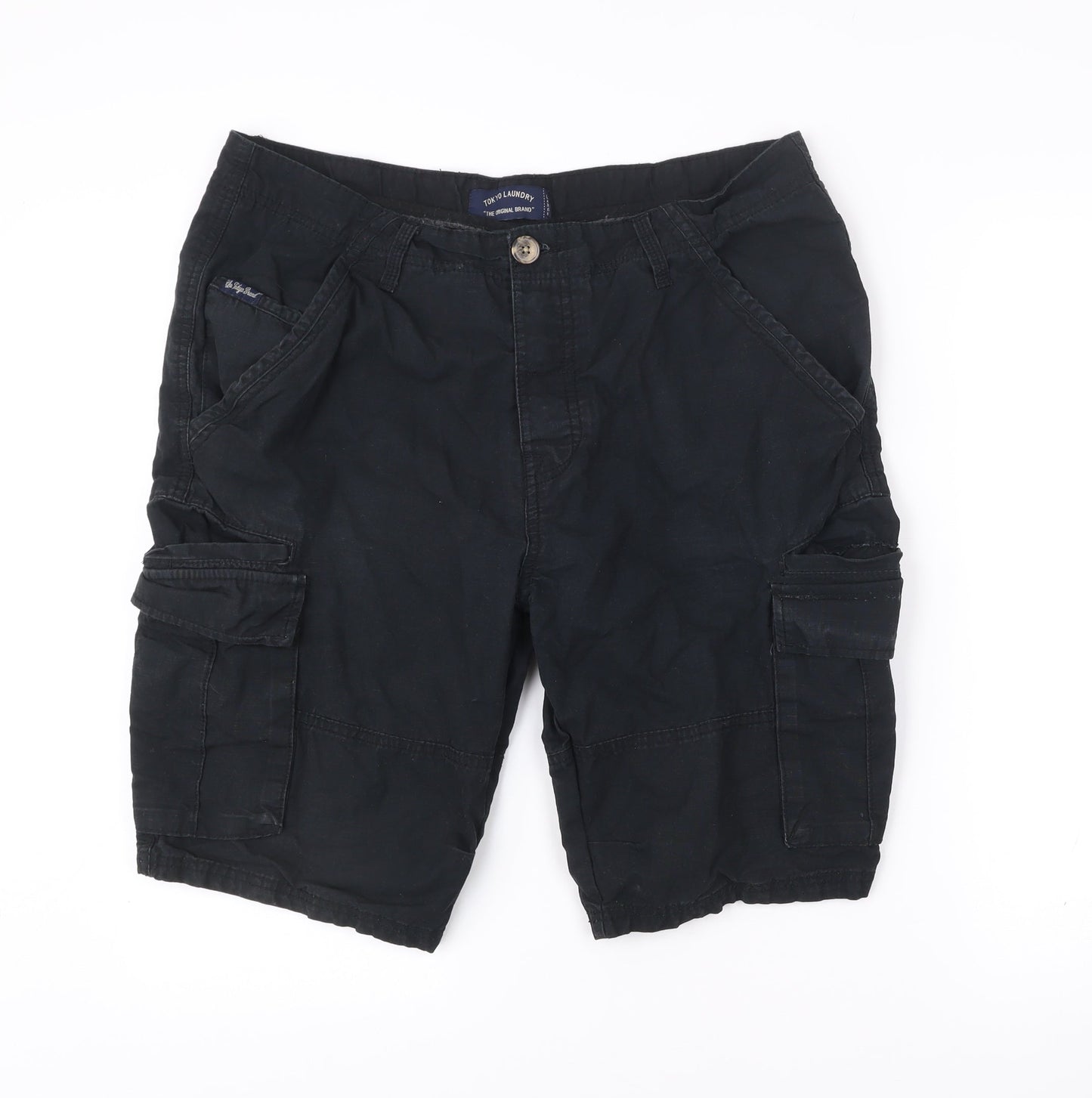 Tokyo Laundry Mens Black Cargo Shorts Size L 100% Cotton