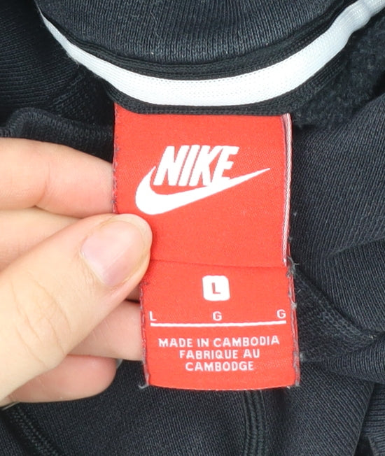 Nike Men's Black Pullover Hoodie L Logo Fleece Kangaroo Pocket