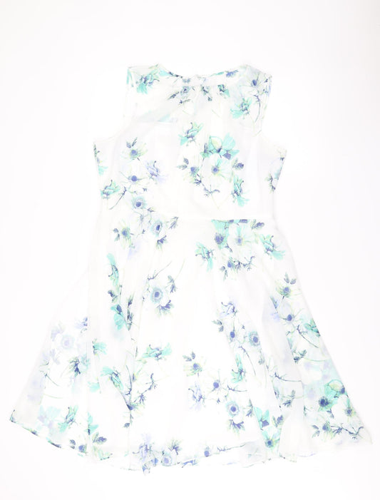 Hobbs Womens White Floral Fit & Flare Sleeveless Dress UK16