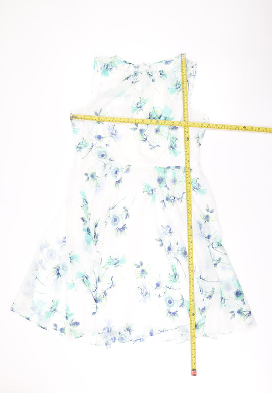 Hobbs Womens White Floral Fit & Flare Sleeveless Dress UK16
