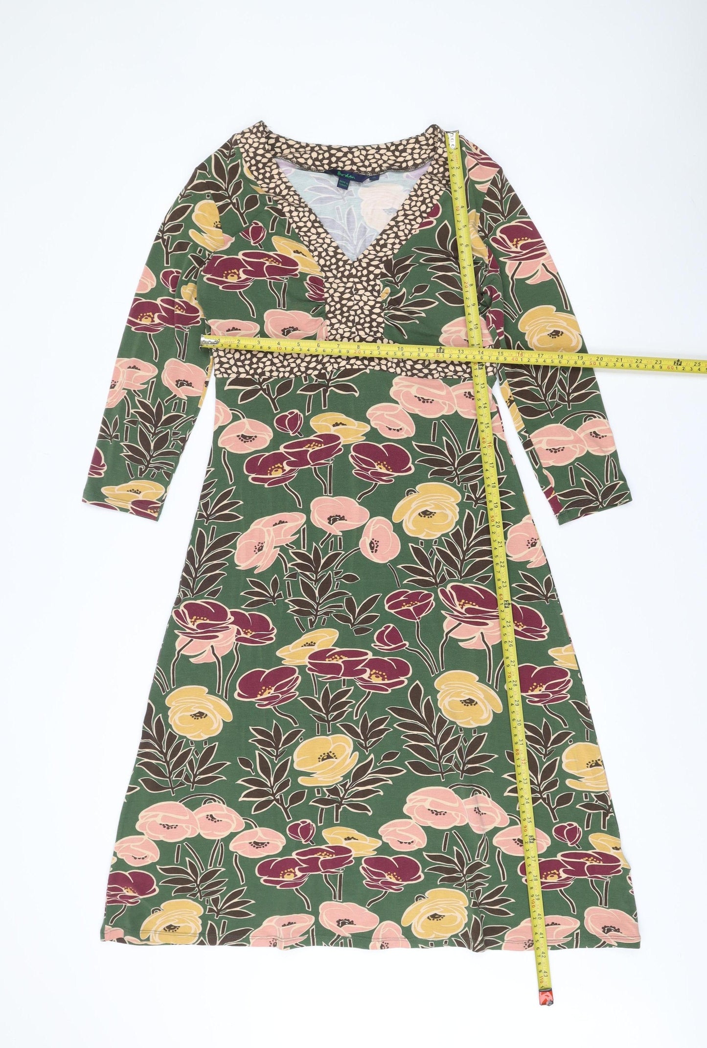 Boden Women’s Multicoloured Floral A-Line Dress Size 12 Long Sleeve V-Neck