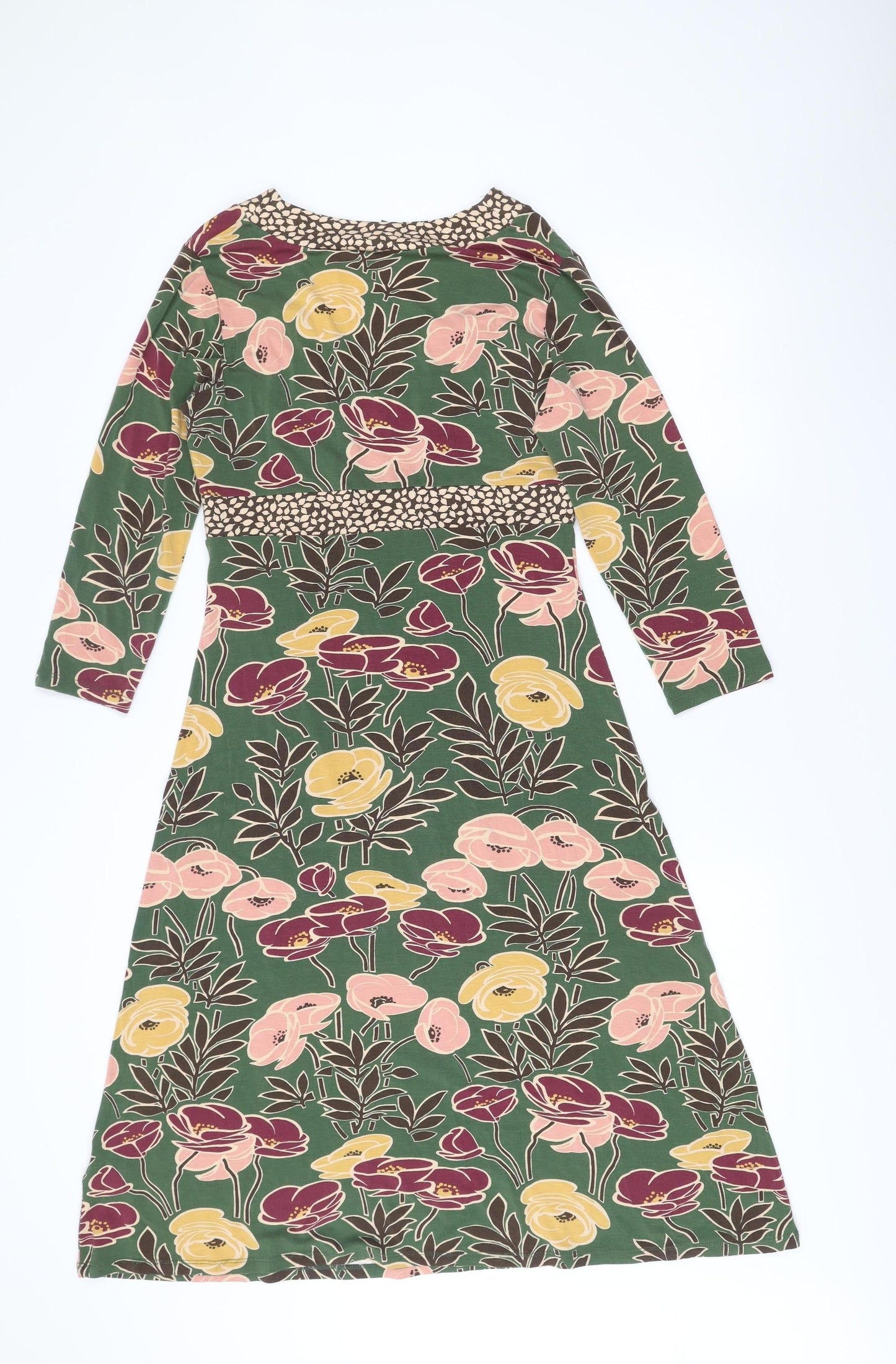 Boden Women’s Multicoloured Floral A-Line Dress Size 12 Long Sleeve V-Neck