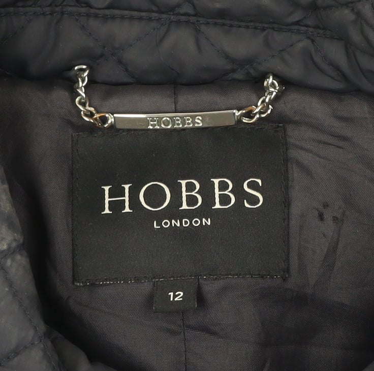 Hobbs Women’s Blue Quilted Belted Coat Size 12 Long Sleeve