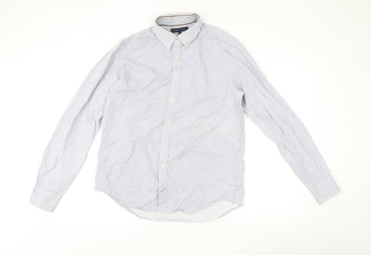 Tommy Hilfiger Men’s Blue Slim Fit Long Sleeve Geometric Dress Shirt L