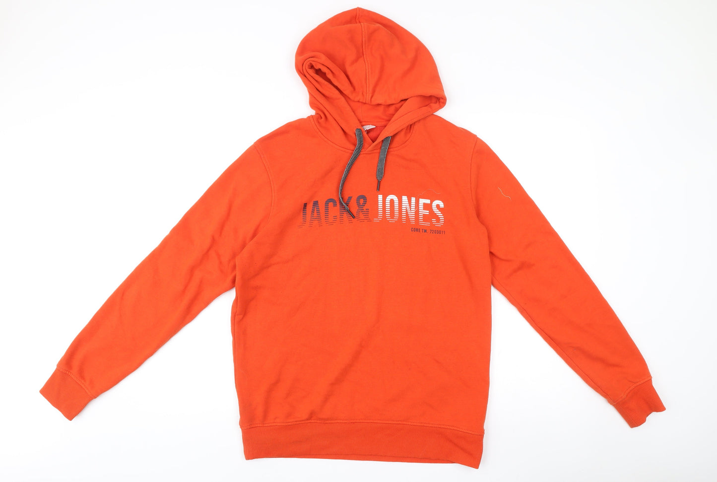 Jack & Jones Mens Orange Pullover Hoodie M Graphic Logo Cotton Blend