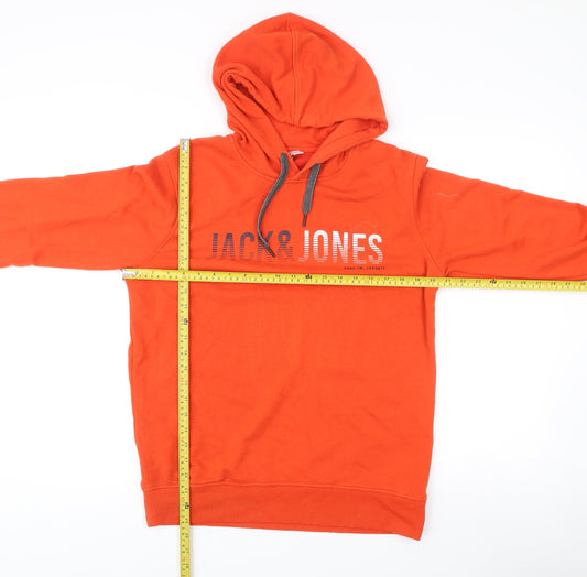 Jack & Jones Mens Orange Pullover Hoodie M Graphic Logo Cotton Blend
