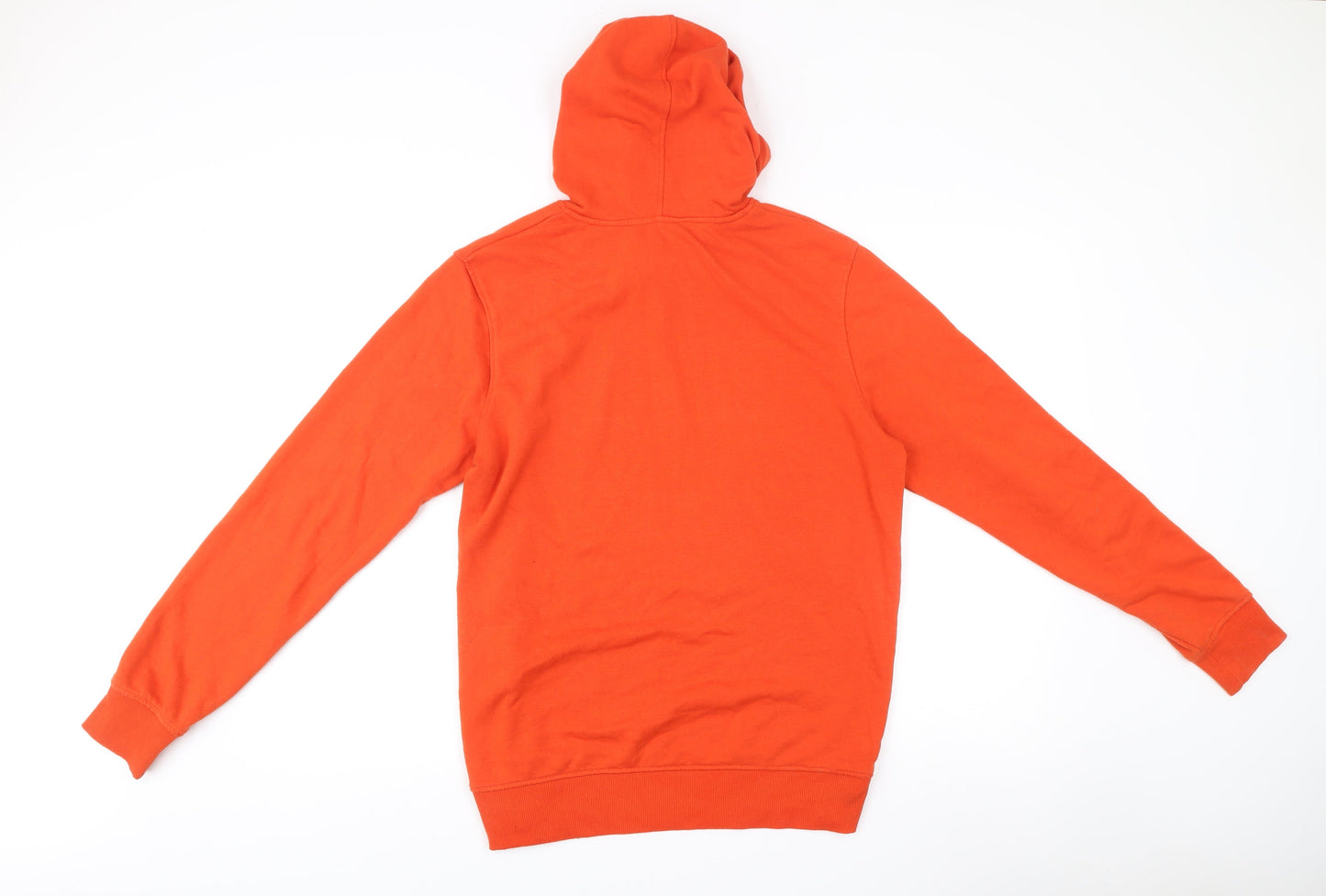 Jack & Jones Mens Orange Pullover Hoodie M Graphic Logo Cotton Blend