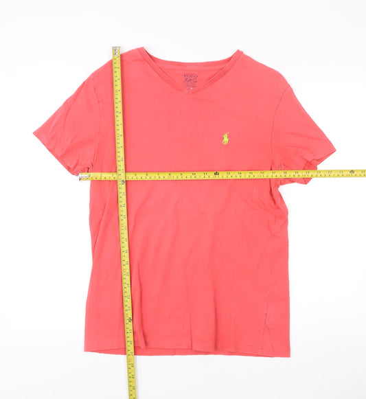 Polo Ralph Lauren Men's Red Small V-Neck Cotton T-Shirt