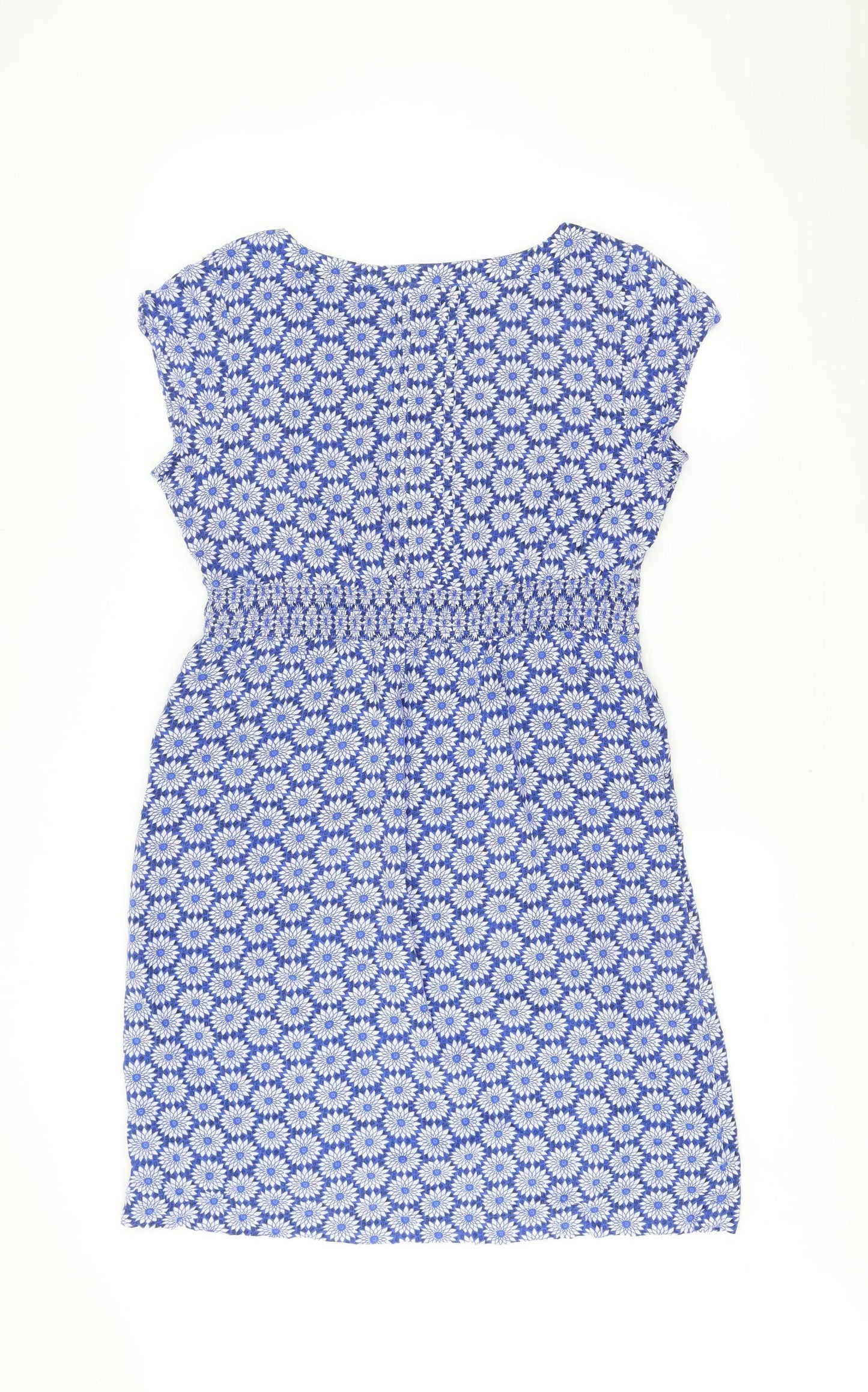 White Stuff Women’s Blue Floral Shift Dress Size 14 V-Neck Summer