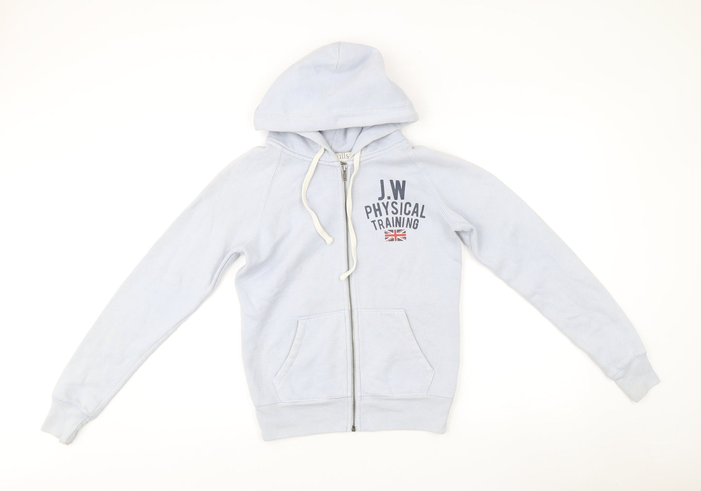 Jack Wills Womens Blue Zip Hoodie UK 8 Cotton Blend Graphic Print