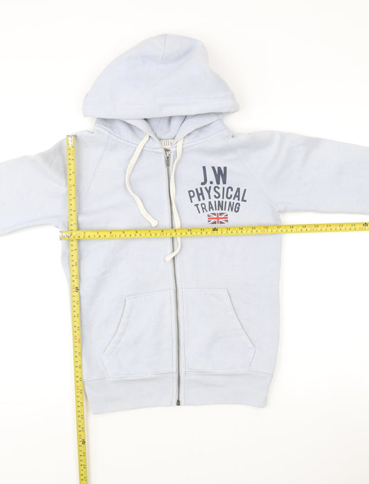 Jack Wills Womens Blue Zip Hoodie UK 8 Cotton Blend Graphic Print