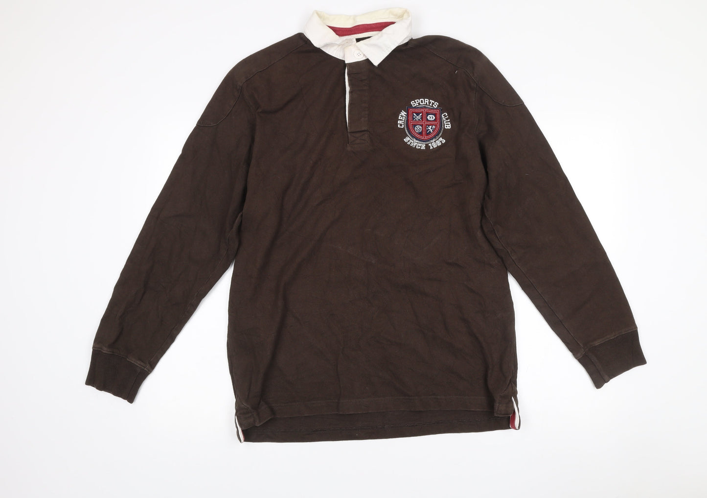 Crew Clothing Co Men’s Brown Cotton Rugby Jumper Medium Embroidered Logo