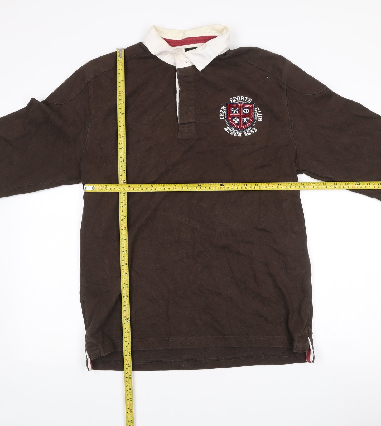 Crew Clothing Co Men’s Brown Cotton Rugby Jumper Medium Embroidered Logo