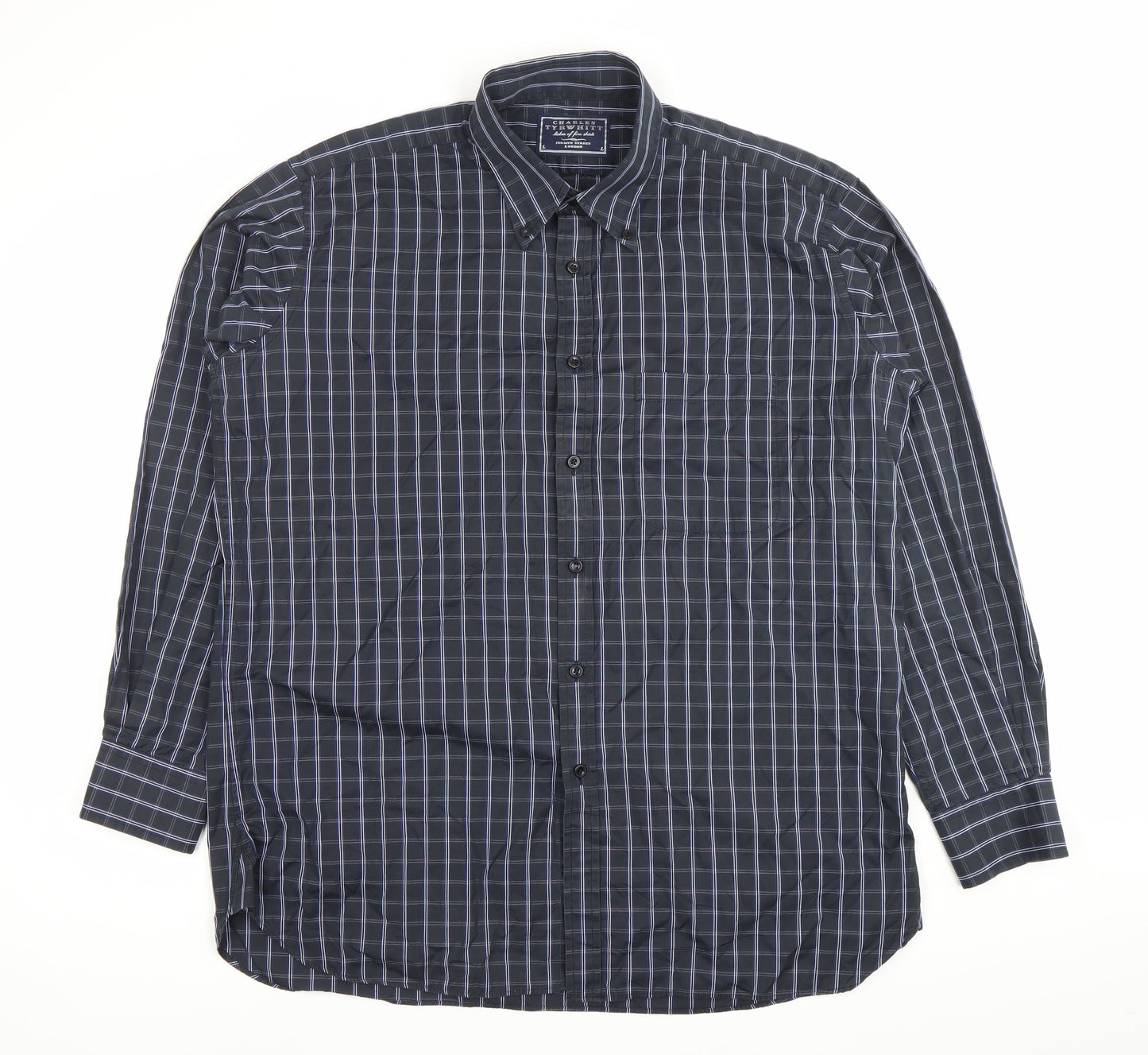 Charles Tyrwhitt Men's Blue Check Cotton Dress Shirt L Long Sleeve