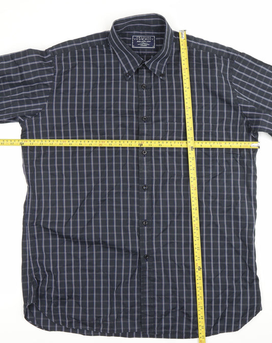 Charles Tyrwhitt Men's Blue Check Cotton Dress Shirt L Long Sleeve