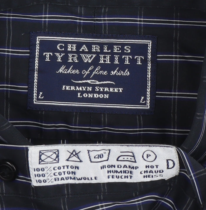 Charles Tyrwhitt Men's Blue Check Cotton Dress Shirt L Long Sleeve