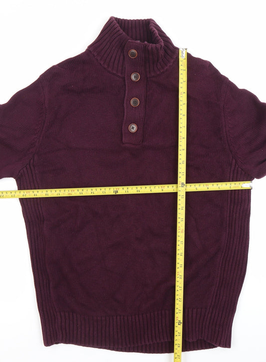 Tommy Hilfiger Men’s Purple Henley Jumper Size L Cotton Knit