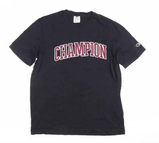 Champion Mens Black Large Graphic Logo Crew Neck Cotton T-Shirt