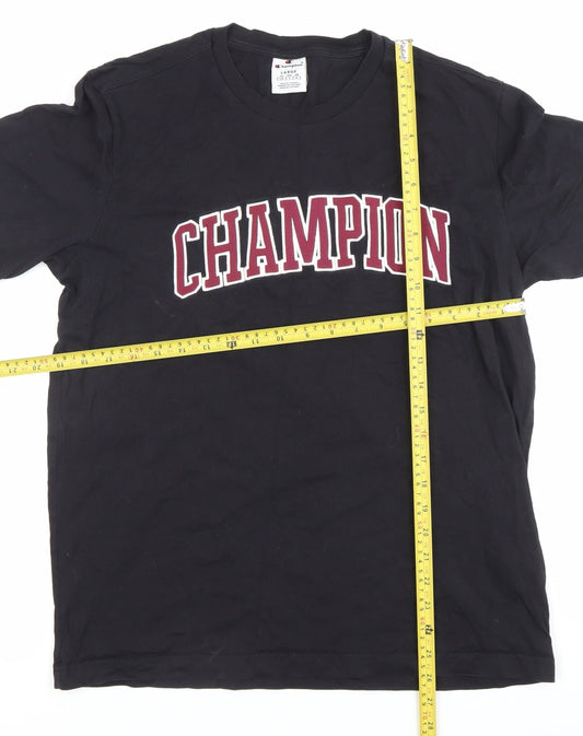 Champion Mens Black Large Graphic Logo Crew Neck Cotton T-Shirt