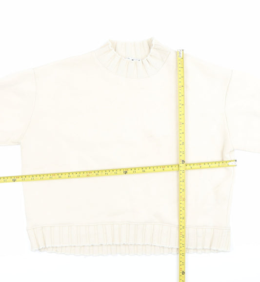 Zara Women Ivory Cotton Blend Sweatshirt Size M Crew Neck