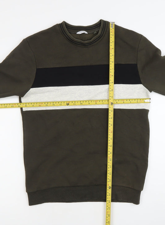 Next Men’s Green Striped Sweatshirt Small Crew Neck Pullover