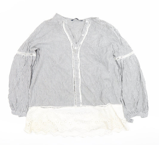 French Connection Womens Blue Striped Cotton Tunic Blouse UK 12