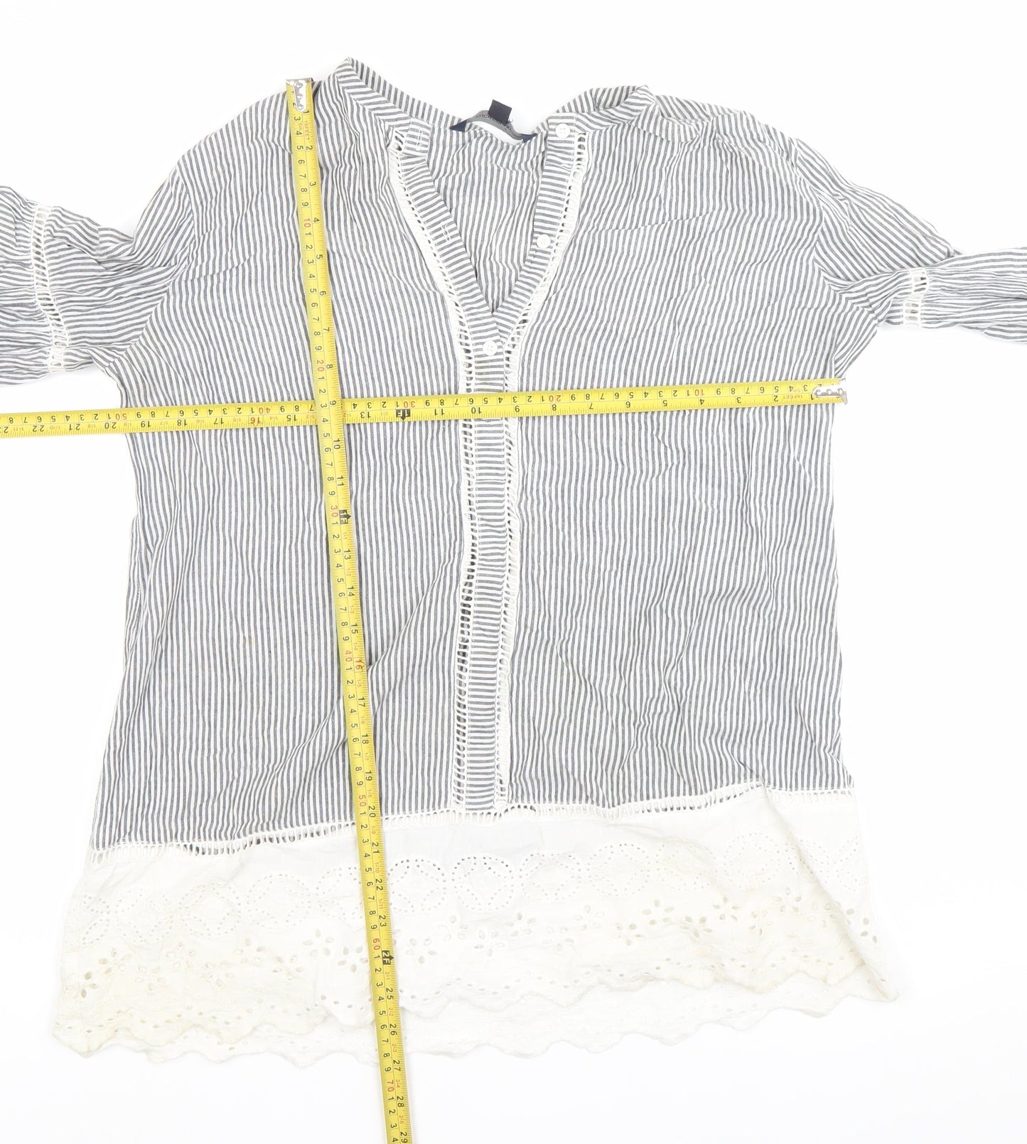 French Connection Womens Blue Striped Cotton Tunic Blouse UK 12